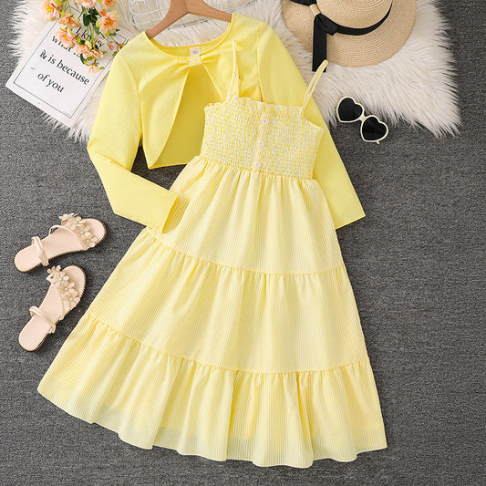 Imported🌸 Girls' Floral Dress & Jacket Set – Spring/Autumn Two-Piece Outfit