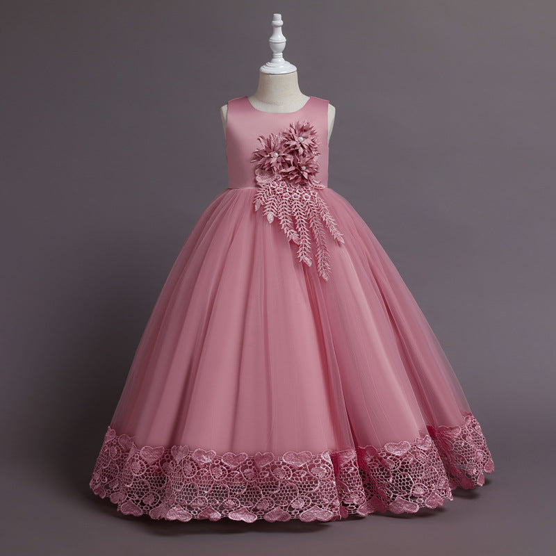 Imported 🌸 Girls’ Floral Runway Princess Dress – Summer Long Elegant Gown