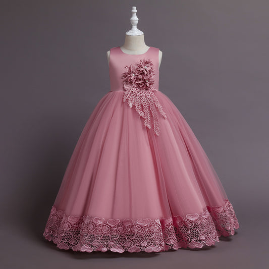 Imported 🌸 Girls’ Floral Runway Princess Dress – Summer Long Elegant Gown