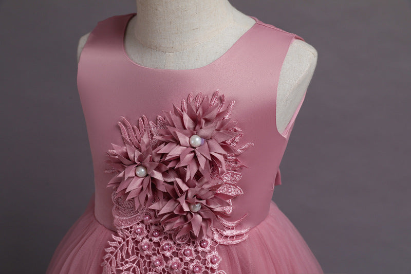 Imported 🌸 Girls’ Floral Runway Princess Dress – Summer Long Elegant Gown