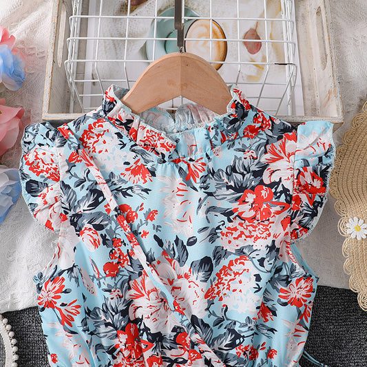 Imported 🌸 Girls’ Flying Sleeve Printed Princess Dress – Summer Foreign Trade Hot Seller