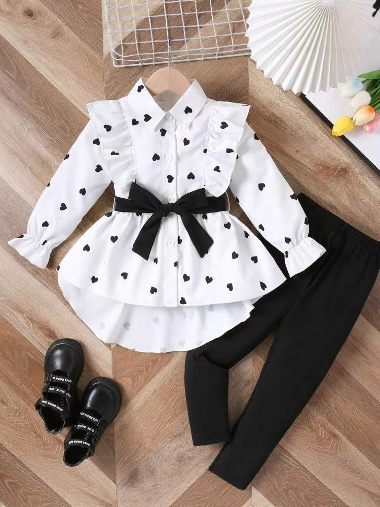 Imported 👗 Girls’ Long Shirt Dress With Belt & Leggings – Spring & Autumn Fashion Set