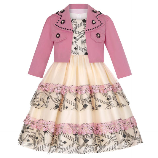 Imported ✨ Girls’ Mesh Cake Dress Set – European & American Style Piano Performance Outfit