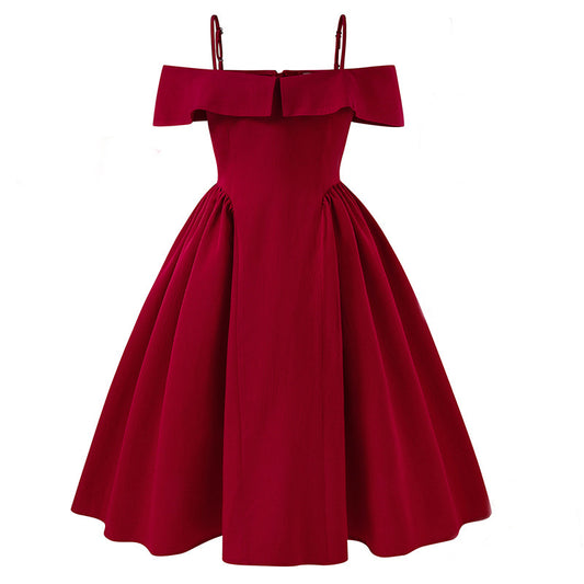Imported 👗 Girls’ Off-Shoulder Halter Princess Dress – Pleated Double-Layer Party Dress