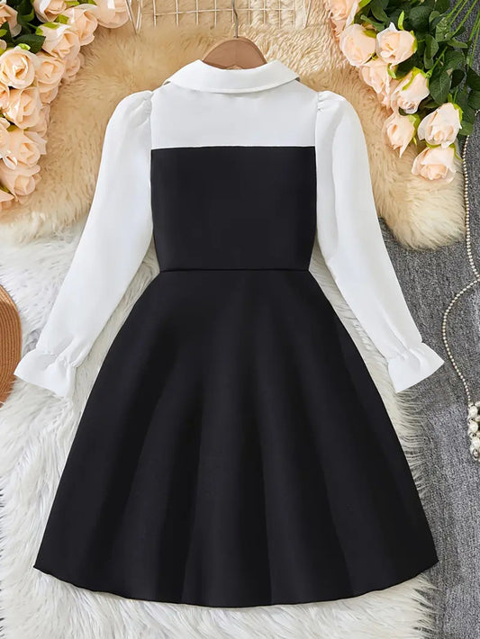 Imported🎓 Girls’ School Style Two-Piece Dress – Long Sleeve Shirt Collar Outfit (Spring/Autumn/Winter)