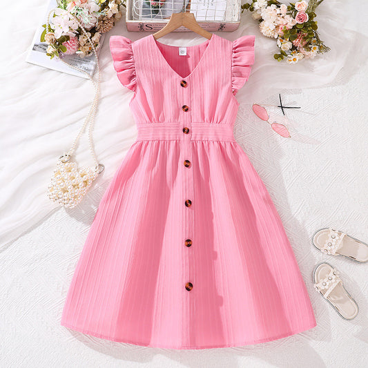 Imported🌈 Girls’ Striped Flutter Sleeve Princess Dress – Summer Fashion