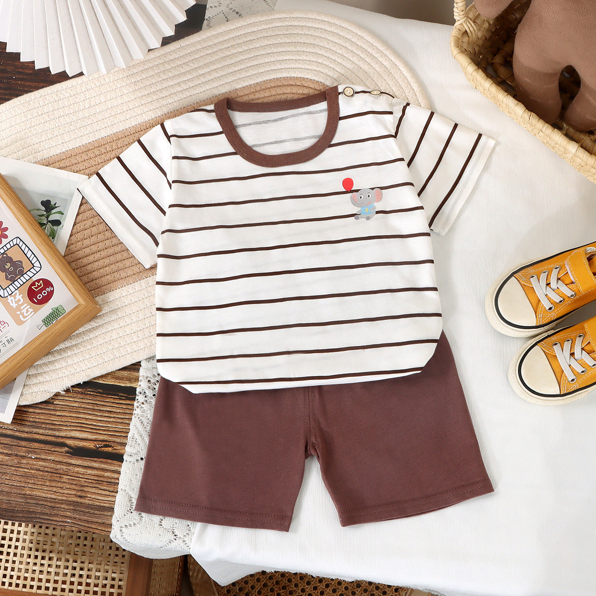 Imported 🌞 Kids’ Summer Cotton Outfit – Boys’ T-Shirt & Girls’ Shorts Set