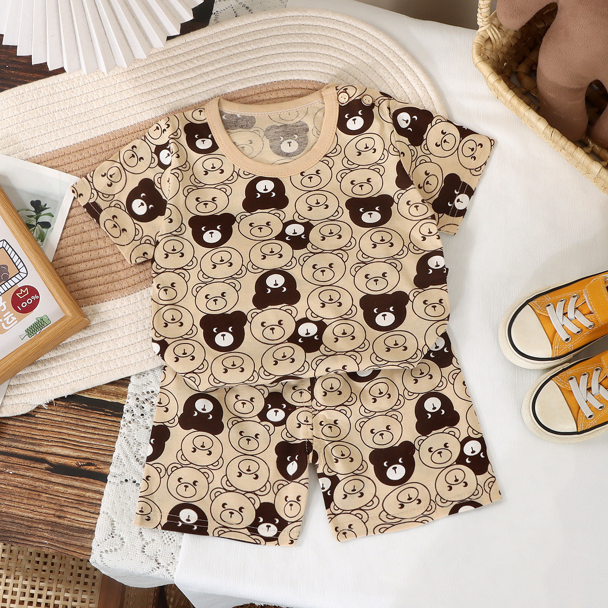 Imported 🌞 Kids’ Summer Cotton Outfit – Boys’ T-Shirt & Girls’ Shorts Set