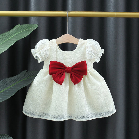 Imported 🌸 Girls’ Summer Lace Tulip Dress – Short Sleeve Princess Style