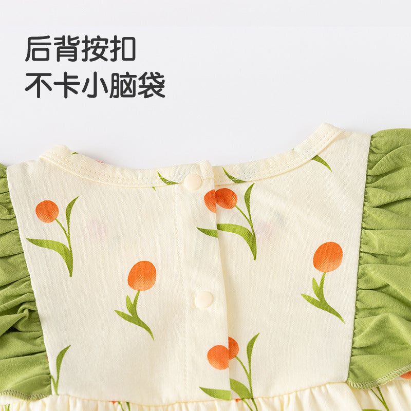 Imported 🌸 Shanyingfang Baby Girls’ Pure Cotton Two-Piece Set – Summer Short Sleeve Top & Pants