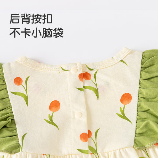 Imported 🌸 Shanyingfang Baby Girls’ Pure Cotton Two-Piece Set – Summer Short Sleeve Top & Pants