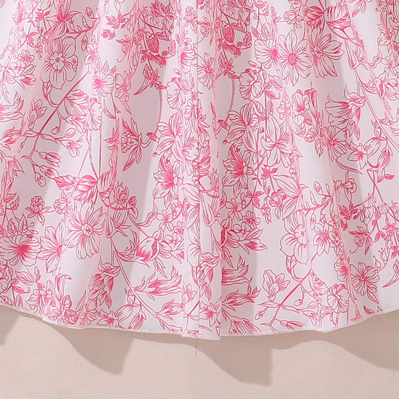 Imported 🌸Summer New French Floral Puff Sleeve Princess Dress For Girls – Elegant Waist Design