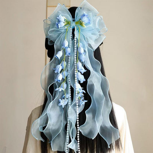 Lily of the Valley Princess Style Lolita Tutu Dress with Oversized Bow Hair Accessory, Spring/Summer Mori Girl Fresh Headwear